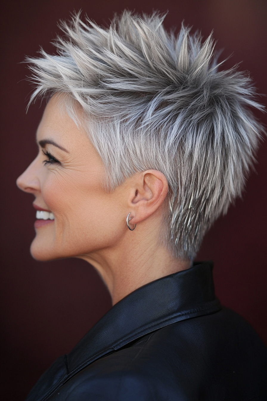 3. Textured Crop with Silver Streaks (Short Spiky Haircuts For Older Women) - Short Spiky Haircuts For Older Women