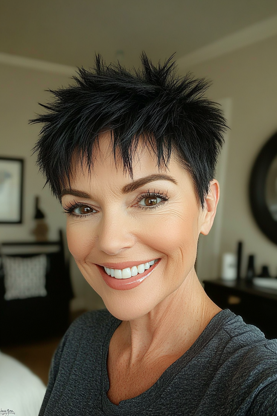 4. Layered Pixie in Soft Black (Short Spiky Haircuts For Older Women) - Short Spiky Haircuts For Older Women