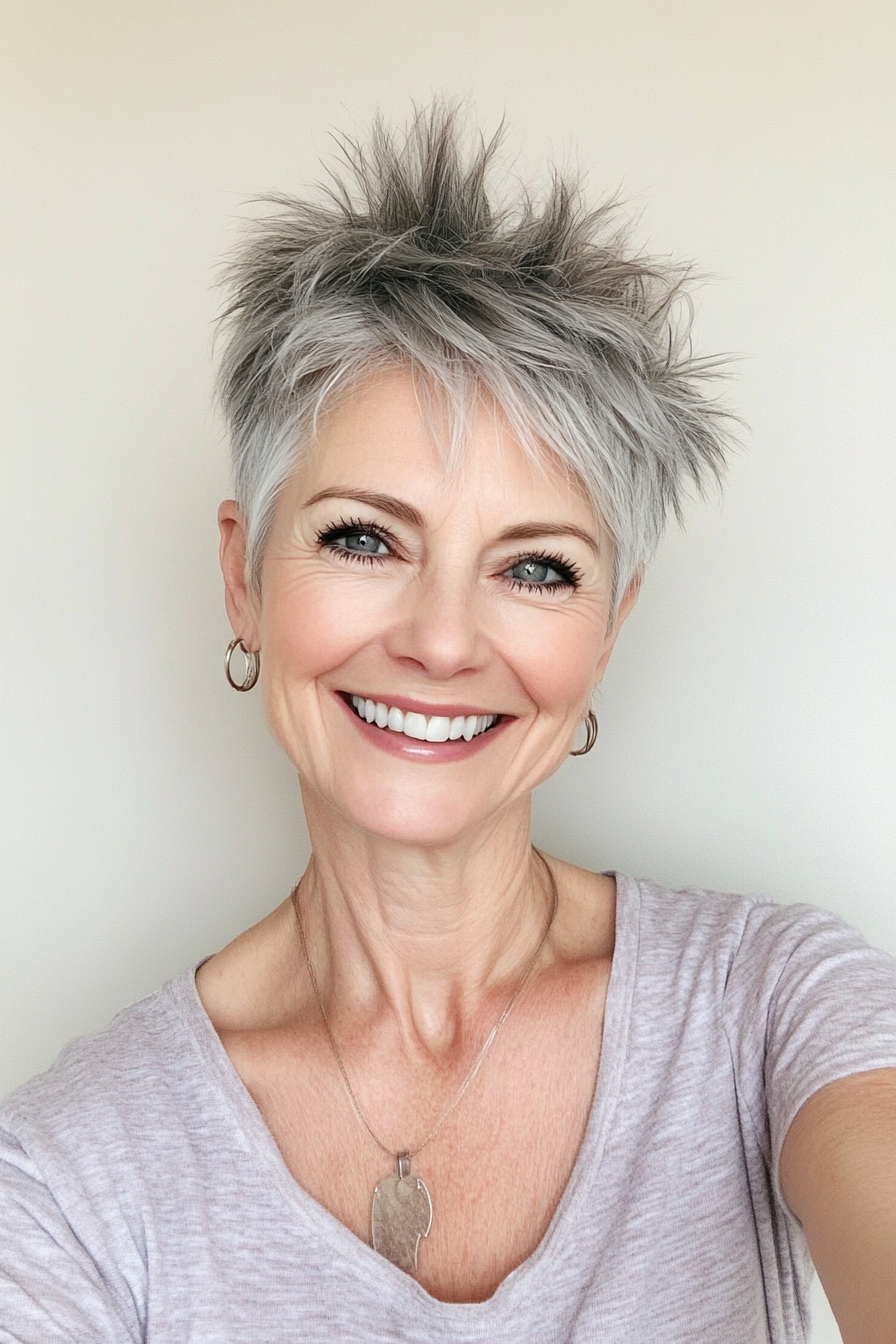 5. Tousled Spikes with Salt-and-Pepper (Short Spiky Haircuts For Older Women) - Short Spiky Haircuts For Older Women