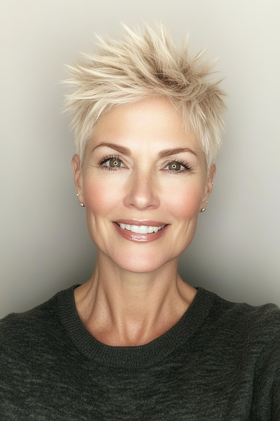 6. Blunt Cut with Blonde Highlights (Short Spiky Haircuts For Older Women) - Short Spiky Haircuts For Older Women