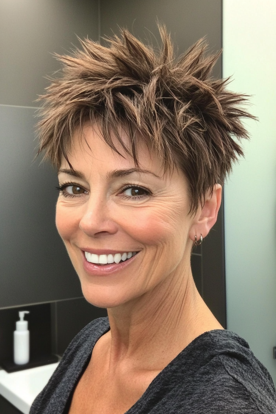 7. Short Spiky Cut with Natural Brown (Short Spiky Haircuts For Older Women) - Short Spiky Haircuts For Older Women