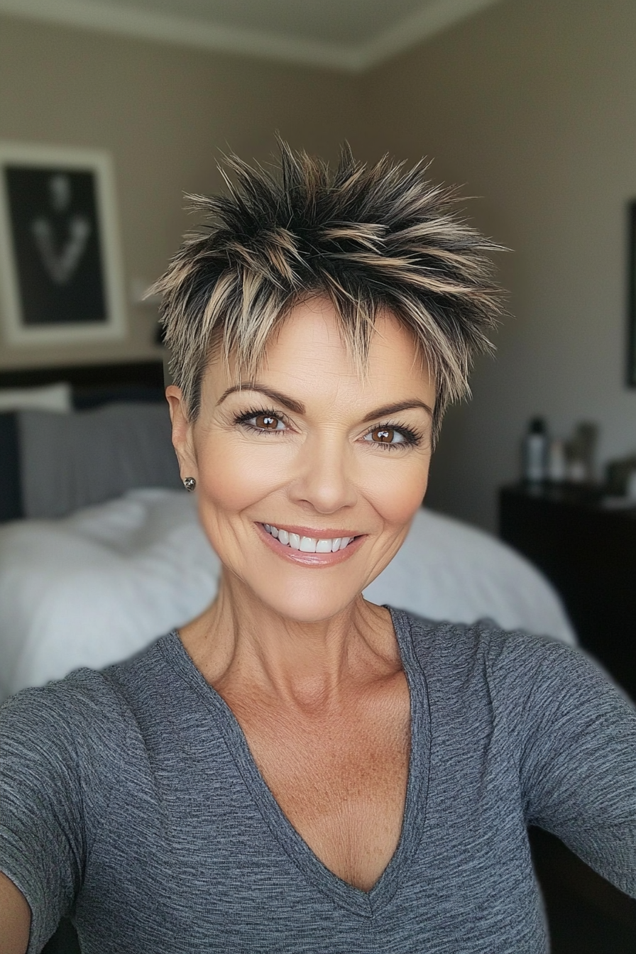 12. Layered Spiky Pixie with Dark Blonde (Short Spiky Haircuts For Older Women) - Short Spiky Haircuts For Older Women