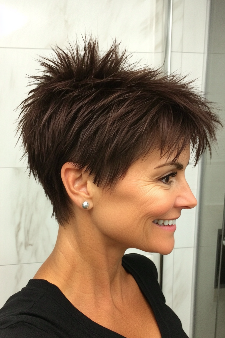 13. Choppy Spikes with Dark Chocolate Brown (Short Spiky Haircuts For Older Women) - Short Spiky Haircuts For Older Women