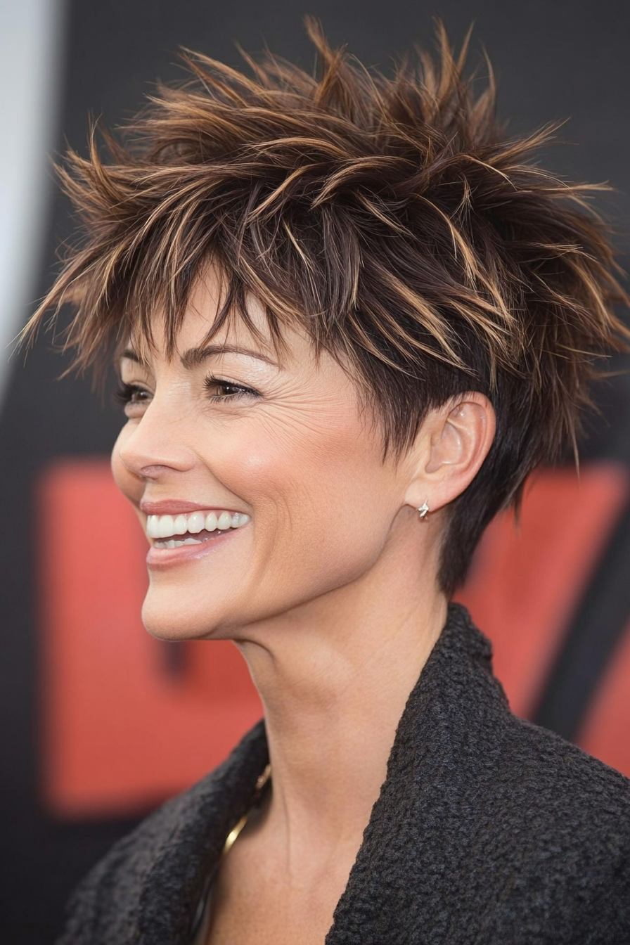 15. Messy Spiky Pixie with Medium Brown (Short Spiky Haircuts For Older Women) - Short Spiky Haircuts For Older Women