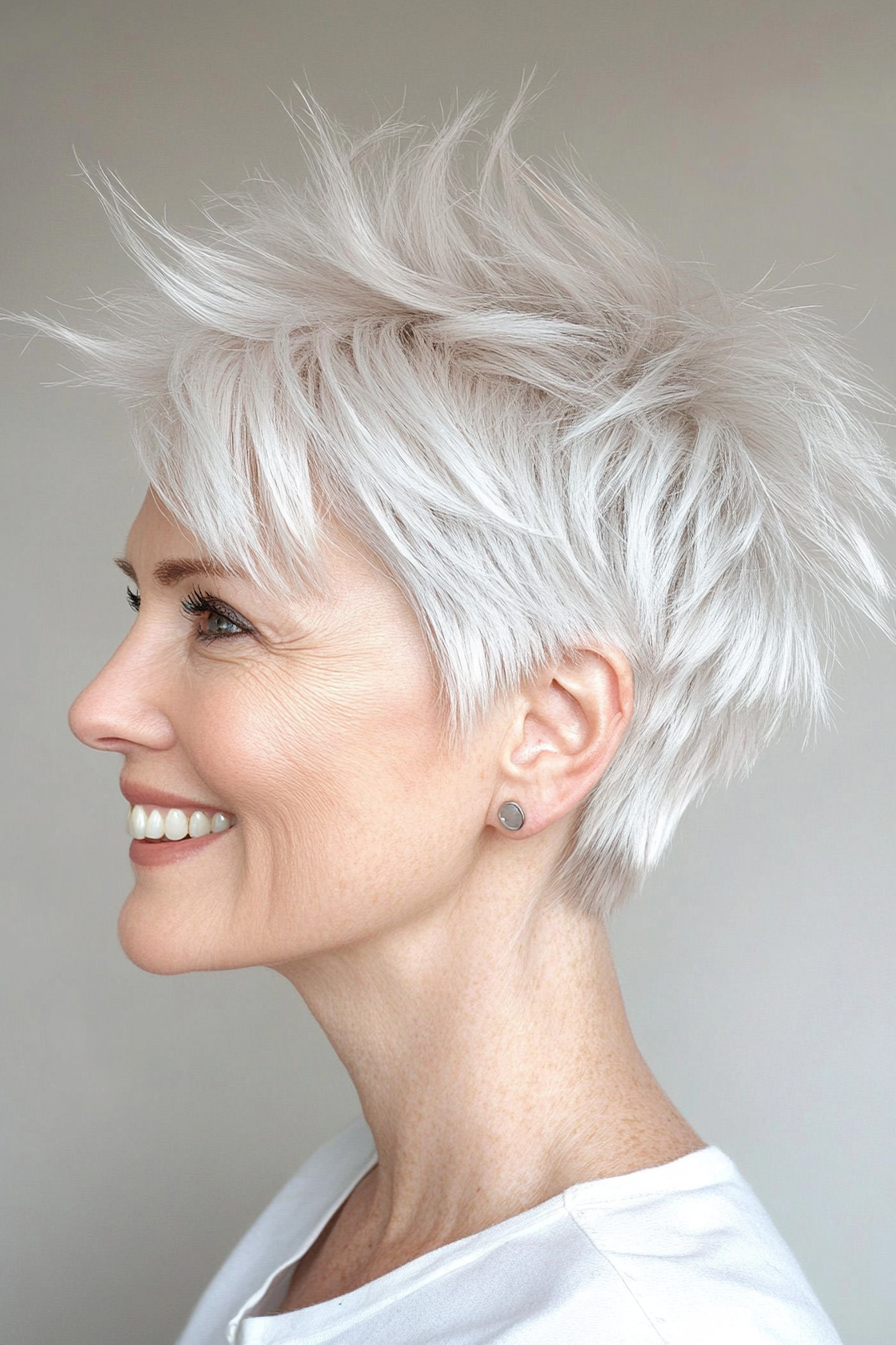 16. Feathered Spikes with Soft White (Short Spiky Haircuts For Older Women) - Short Spiky Haircuts For Older Women