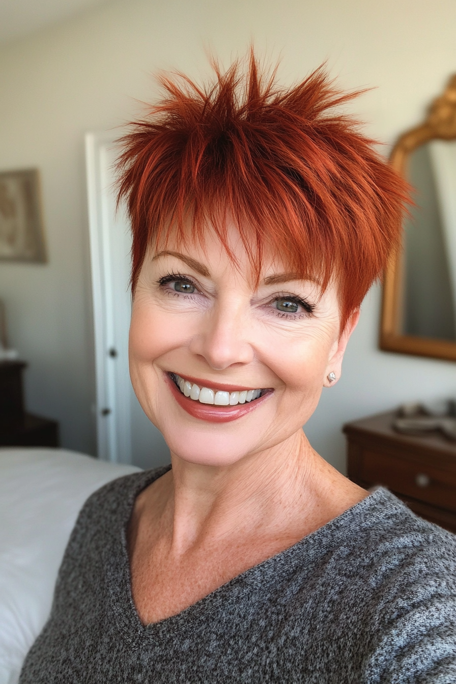 17. Soft Spiky Layers with Warm Red (Short Spiky Haircuts For Older Women) - Short Spiky Haircuts For Older Women