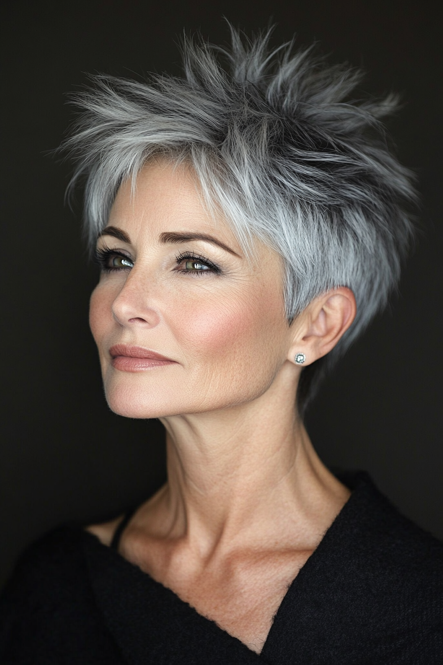 18. Textured Pixie with Black and Gray (Short Spiky Haircuts For Older Women) - Short Spiky Haircuts For Older Women