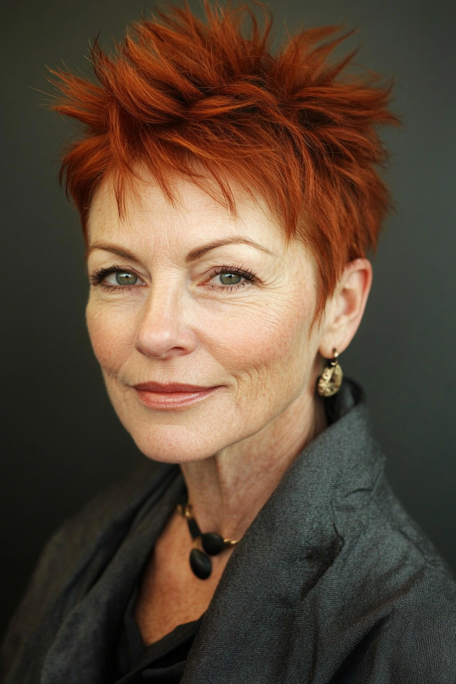 19. Tapered Spiky Cut with Rich Auburn (Short Spiky Haircuts For Older Women) - Short Spiky Haircuts For Older Women