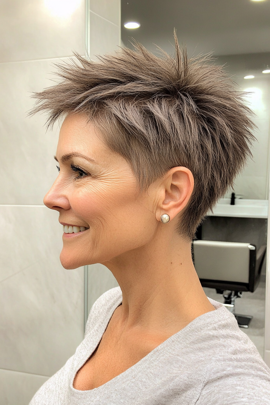 22. Short Spiky Pixie with Cool Ash Brown (Short Spiky Haircuts For Older Women) - Short Spiky Haircuts For Older Women