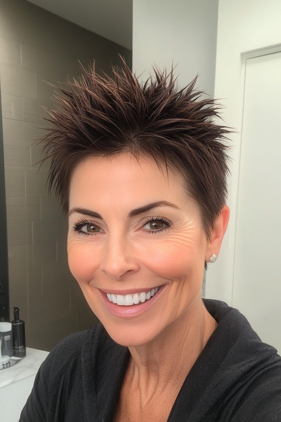 25. Sleek Spikes with Dark Espresso Brown (Short Spiky Haircuts For Older Women) - Short Spiky Haircuts For Older Women