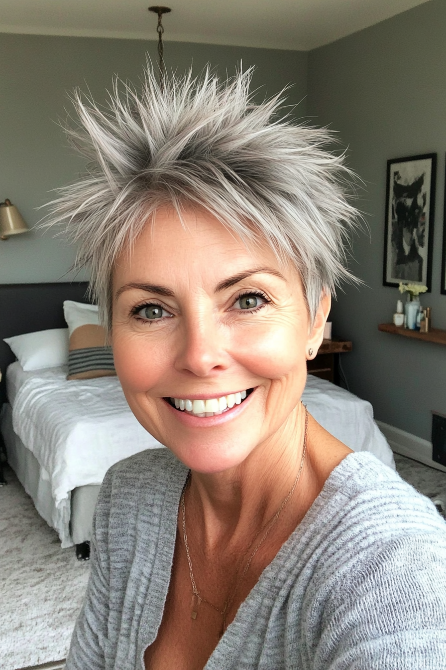 26. Tousled Spiky Cut with Light Gray (Short Spiky Haircuts For Older Women) - Short Spiky Haircuts For Older Women