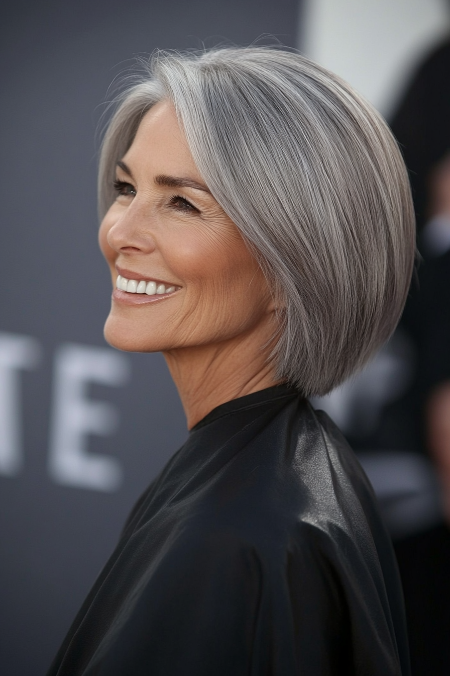 1. Classic Blunt Wedge in Salt-and-Pepper (Wedge Haircuts For Older Women) - Wedge Haircuts For Older Women
