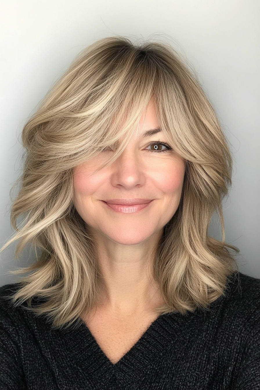 3. Textured Wedge with Side Bangs in Ash Blonde (Wedge Haircuts For Older Women) - Wedge Haircuts For Older Women