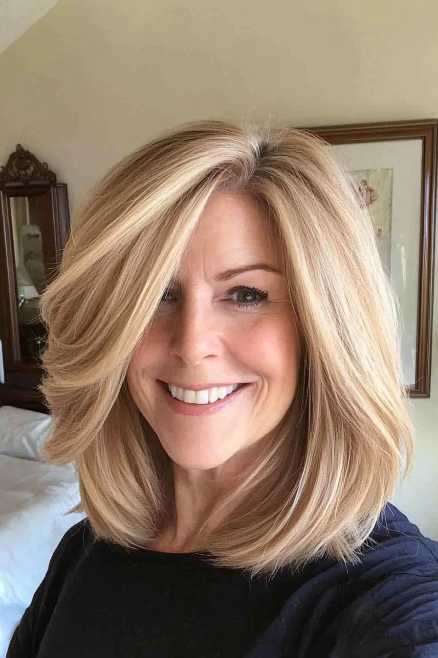 9. Flowy Wedge in Honey Blonde (Wedge Haircuts For Older Women) - Wedge Haircuts For Older Women