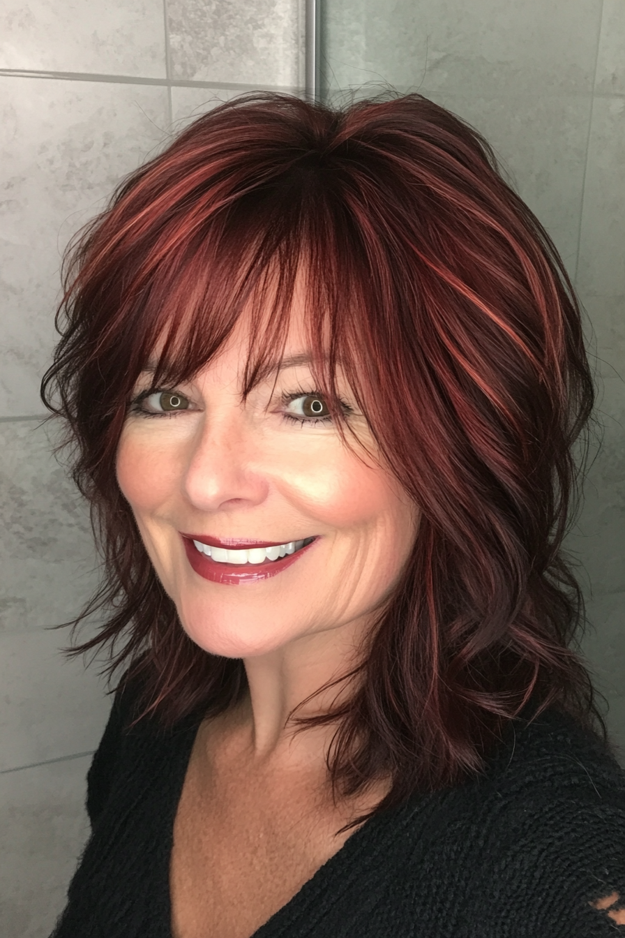 11. Shaggy Wedge in Dark Red (Wedge Haircuts For Older Women) - Wedge Haircuts For Older Women