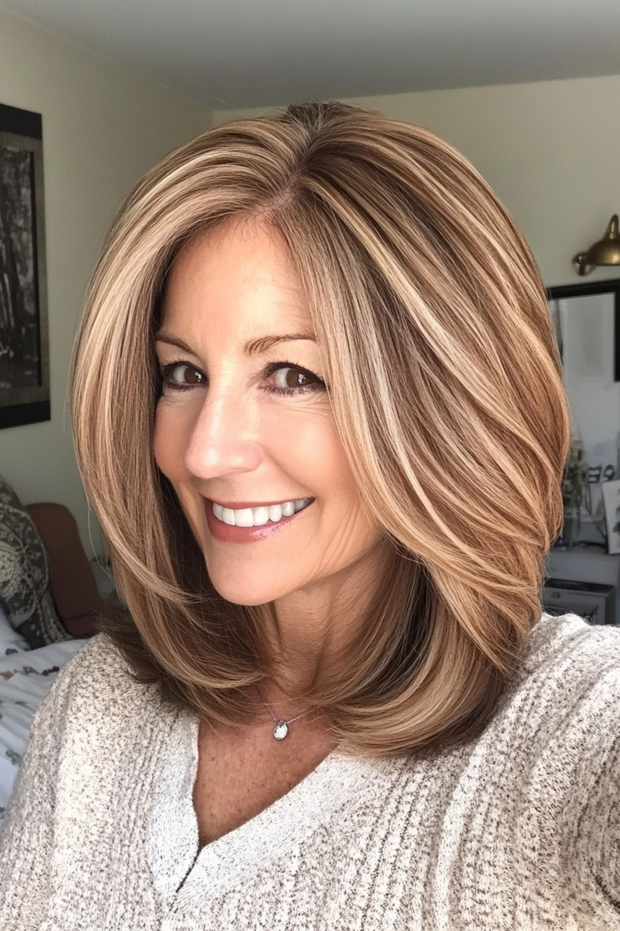 12. Softly Angled Wedge with Highlighted Tips in Sandy Brown (Wedge Haircuts For Older Women) - Wedge Haircuts For Older Women