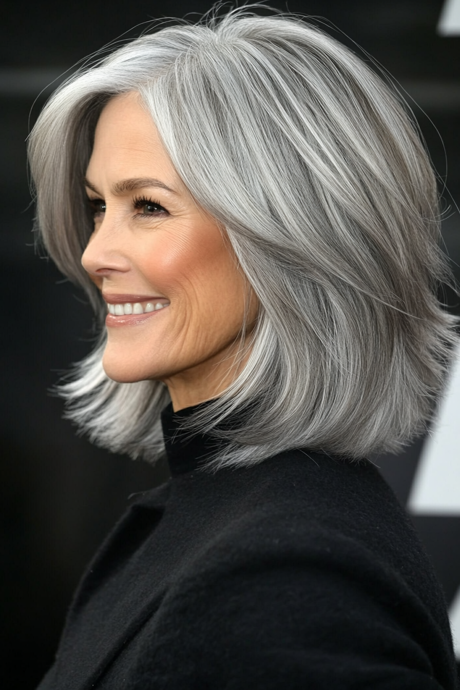 13. Gradual Wedge with Feathered Layers in Silver (Wedge Haircuts For Older Women) - Wedge Haircuts For Older Women