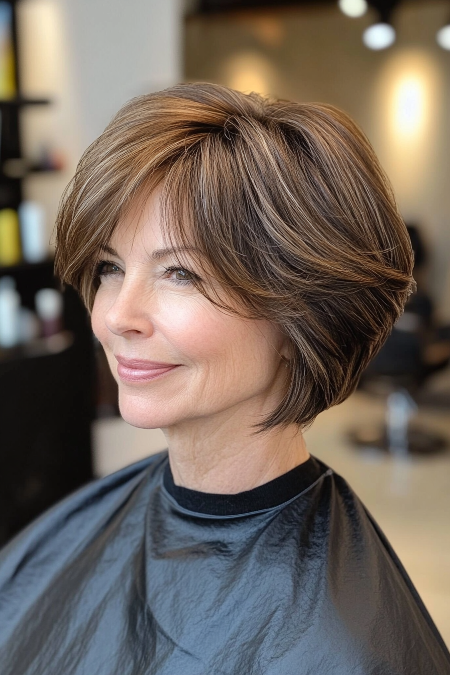 19. Classic Layered Wedge with Subtle Highlights in Deep Brown (Wedge Haircuts For Older Women) - Wedge Haircuts For Older Women