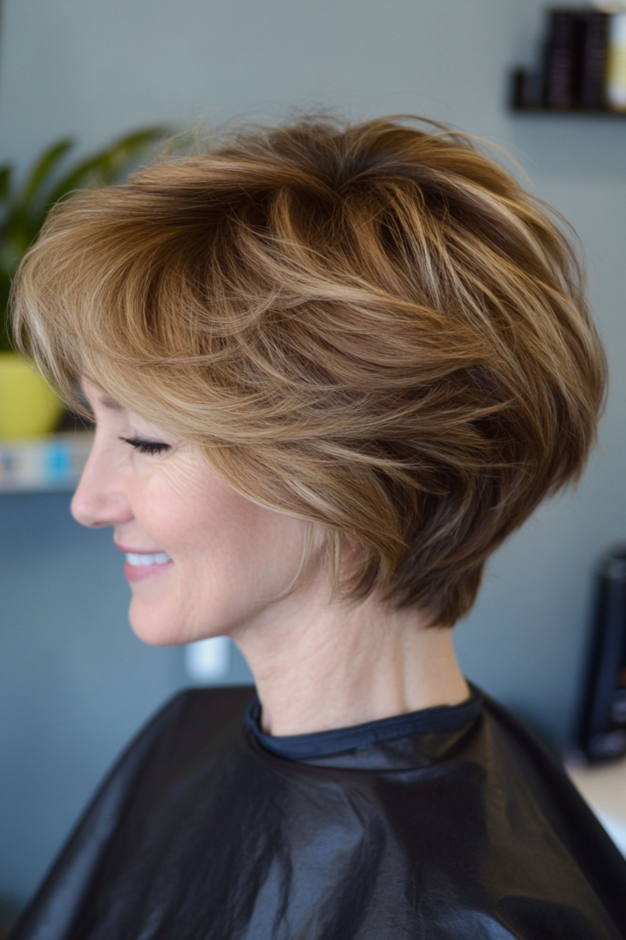 23. Stacked Wedge with Light Blonde Highlights in Light Brown (Wedge Haircuts For Older Women) - Wedge Haircuts For Older Women
