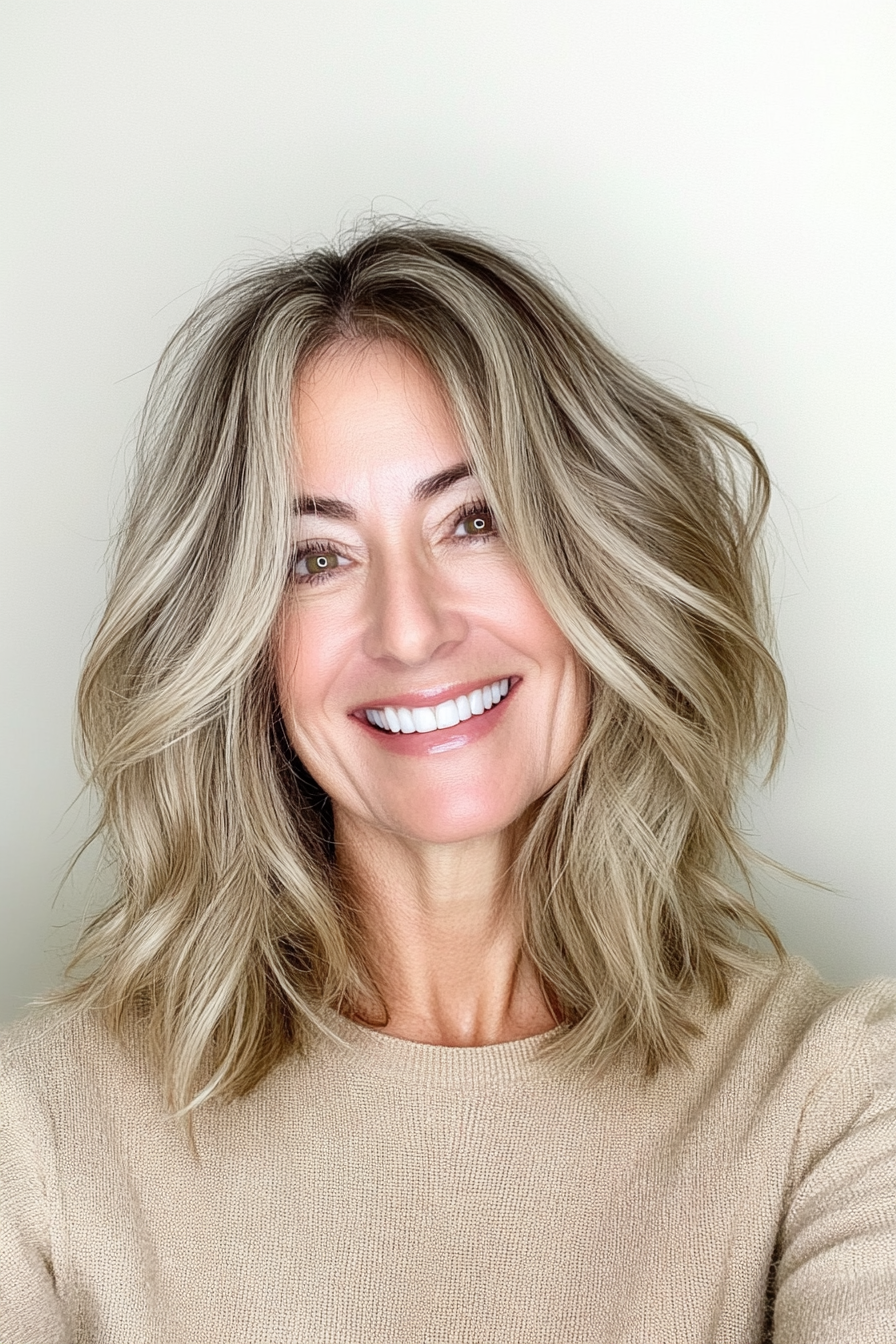 24. Angled Wedge with Tousled Finish in Soft Beige (Wedge Haircuts For Older Women) - Wedge Haircuts For Older Women