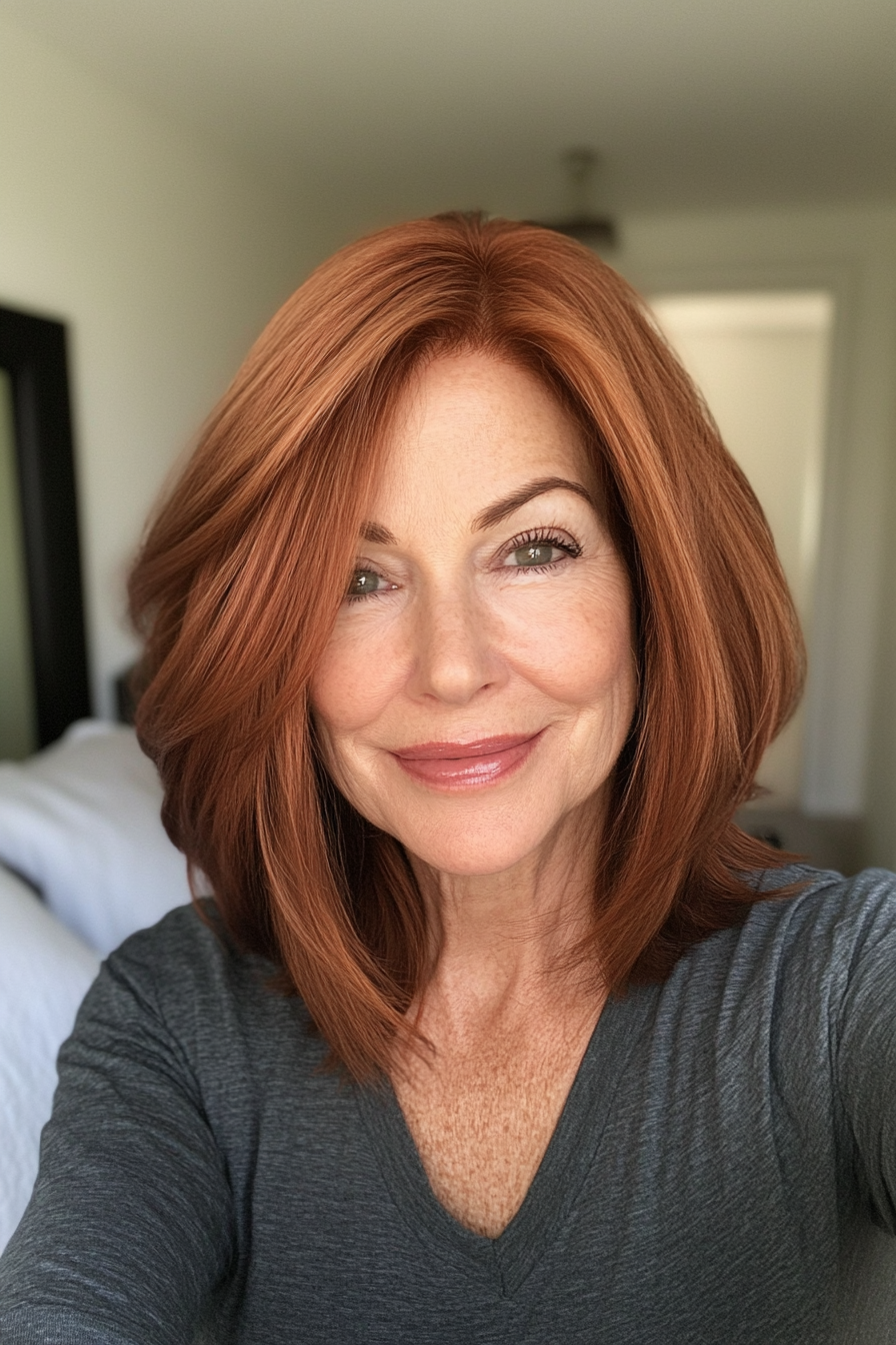 26. Full Wedge with Lifted Crown in Deep Auburn (Wedge Haircuts For Older Women) - Wedge Haircuts For Older Women